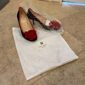 Kate Spade size 7.5 black heels with red flower